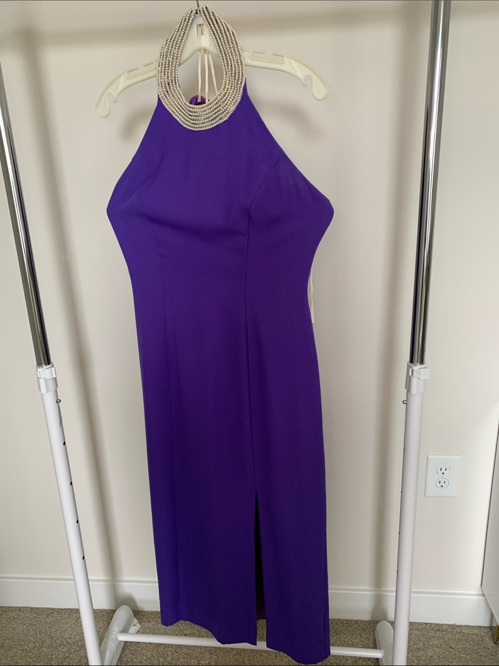 Purple Pearl Halter  Maxi Dress with Front Slit . SZ 7/8 Junior